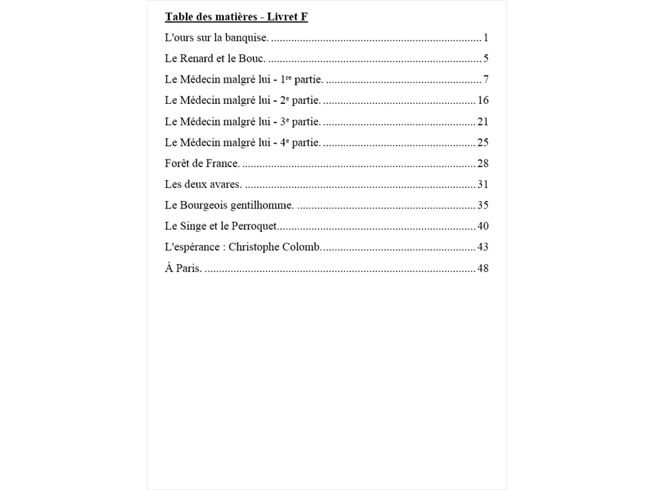 Etude de textes - Table des matières