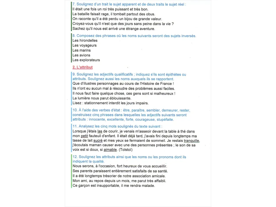 Exercices de grammaire