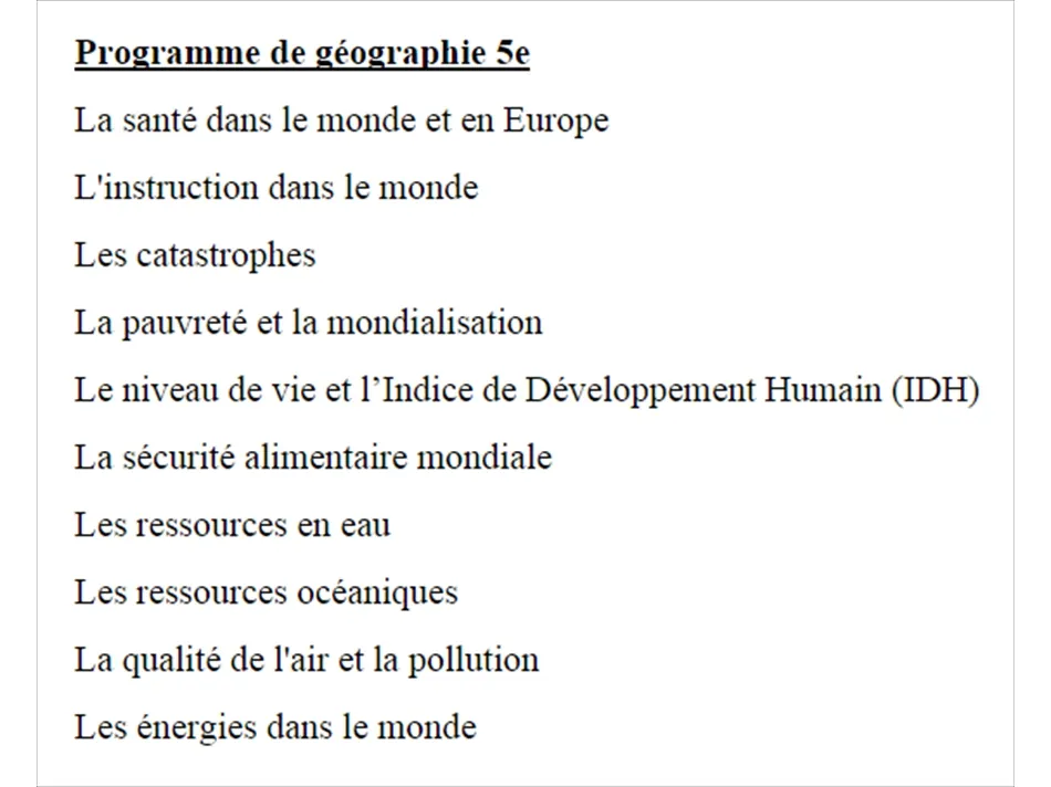 Géographie - Programme de 5e