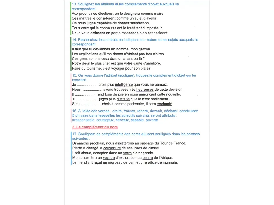 Exercices de grammaire