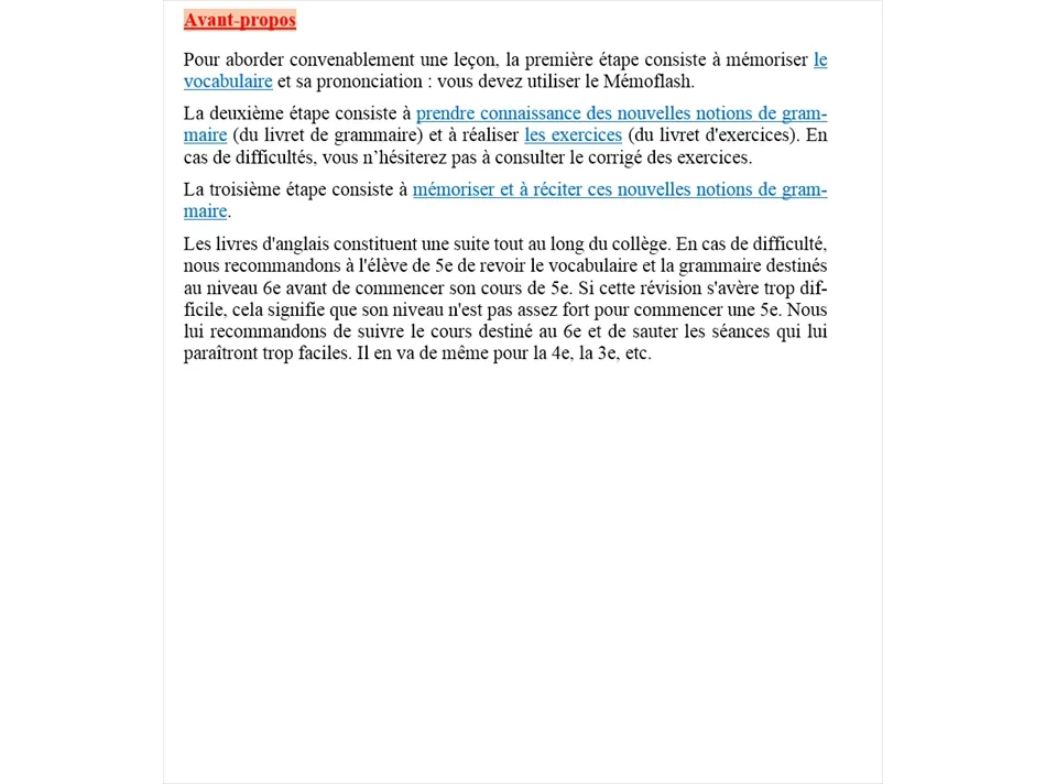Début de la 1e année d'anglais