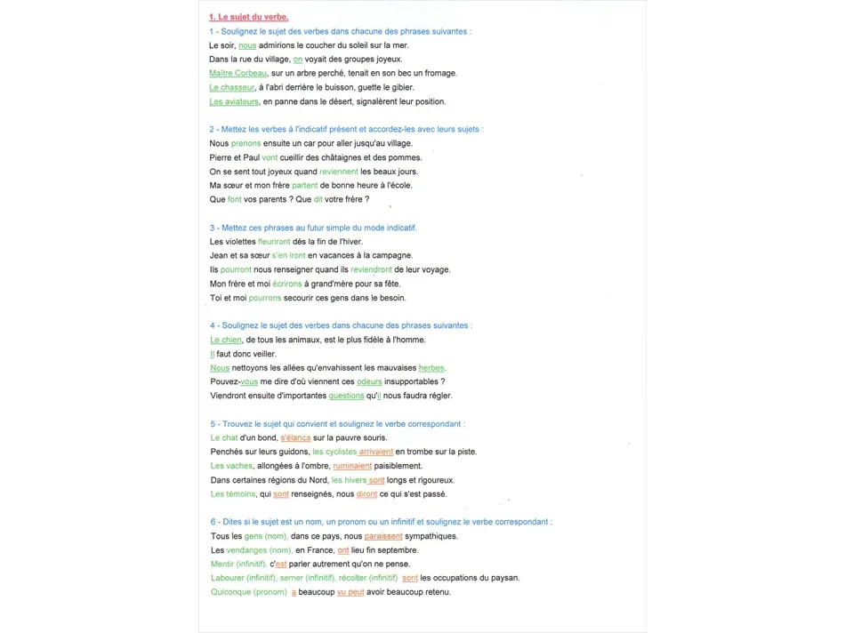 Corrigé des exercices de grammaire